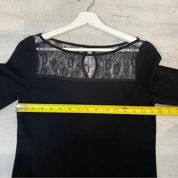 WHBM Lace Keyhole Neck and Ribbed Black Fitted 3/4 Sleeve Sweater Size S - Picture 12 of 15